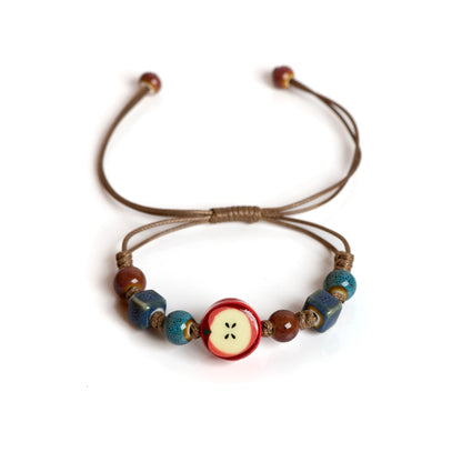 Handmade Apple Ceramic Bracelet Adjustable Woven Cord Cute Cartoon Style Jewelry for Gifts