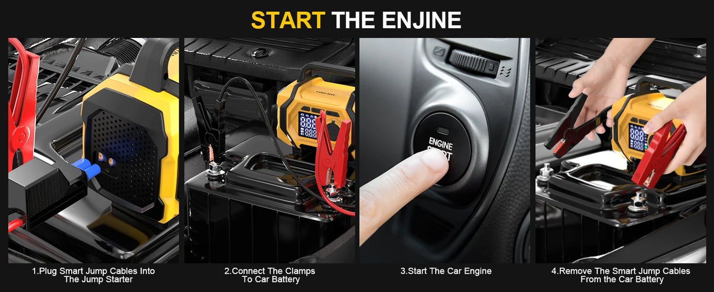 FOWAWU 6000A 26800mAh Jump Starter with Air Compressor,Car Battery Power Bank (ALL Gas/10.0L Diesel), Auto-Shutoff Tire Inflator