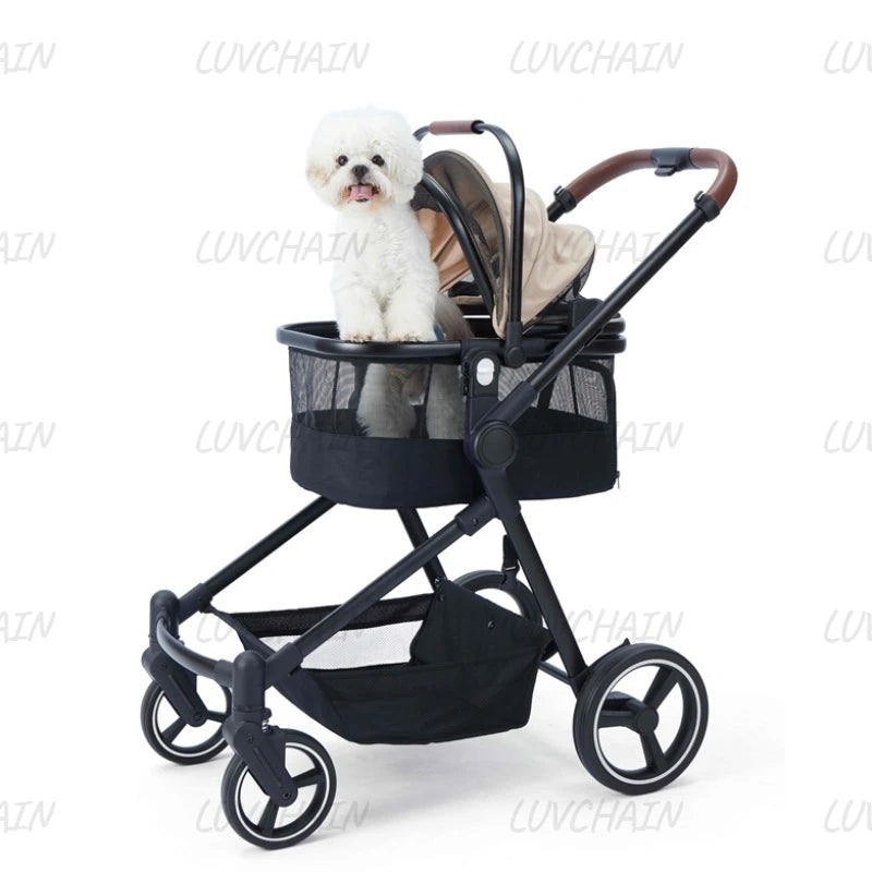 Portable pet stroller, dual-mode stroller that can carry both pets and babies at the same time, multifunctional and foldable,  pet carrier