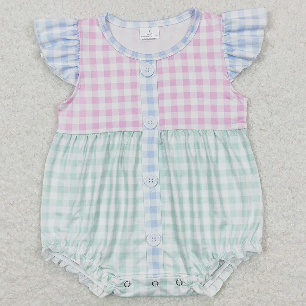 New Fashion Baby Infant Girls Rompers Bow Pink Flutter Sleeve Rompers Boutique Toddler Girls Bubble Rompers Onesie Wholesale Hot