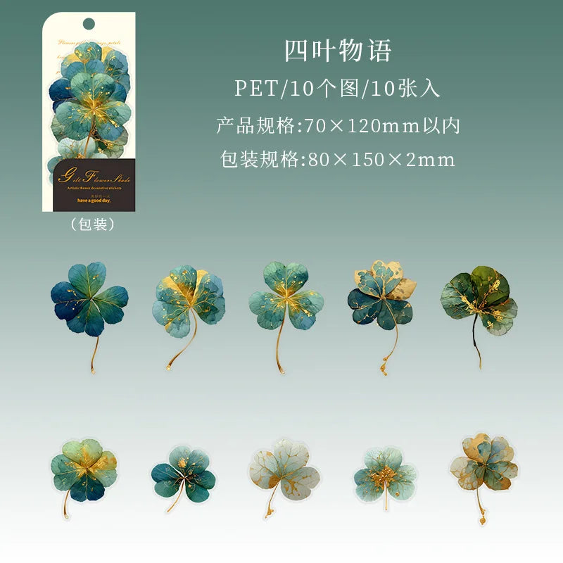 10pcs/1lot Kawaii Scrapbook Sticker Golden Flower Shadow Scrapbooking Supplies Planner Decorative Stationery Sticker
