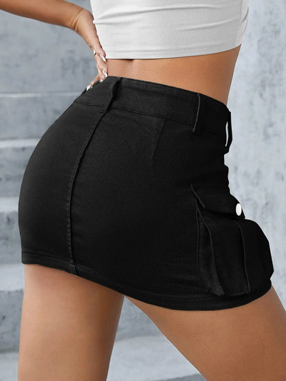 Streetwear Solid Color Cowboy Tight Skirts Women Fashion Pocket Design Sense Package Hip Slim Denim Mini Skirt Female Spring New