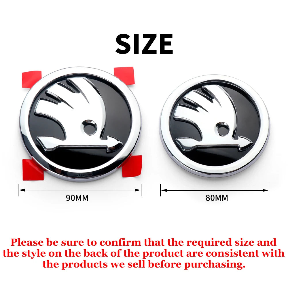 80/90/100mm Car Front Grille Hood Emblem Rear Trunk Badge Sticker For Skoda S Logo Octavia Fabia Superb Kamiq Kodiaq VRS Rapid
