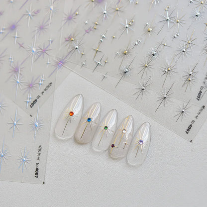 1pcs Sparkle 5D Embossed Star Nail Sticker Metallic Silver Starlight Nail Decals 8*10cm Adhesive Manicure Slider Supplies #Y2K