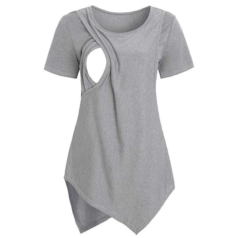 Women Blouse Maternity Casual Soft  Nursing Tops T-shirt Summer Short Sleeve Pregnant Clothes Nursing Breastfeeding