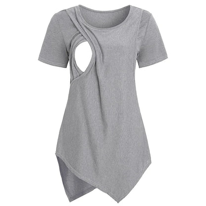 Women Blouse Maternity Casual Soft  Nursing Tops T-shirt Summer Short Sleeve Pregnant Clothes Nursing Breastfeeding