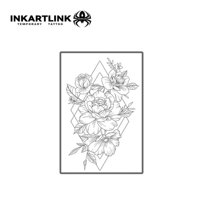 INKARTLINK Minimalist Flower Tattoo Patch 1-2 Weeks Long lasting Geometric Diamond Line Waterproof Temporary Tattoo