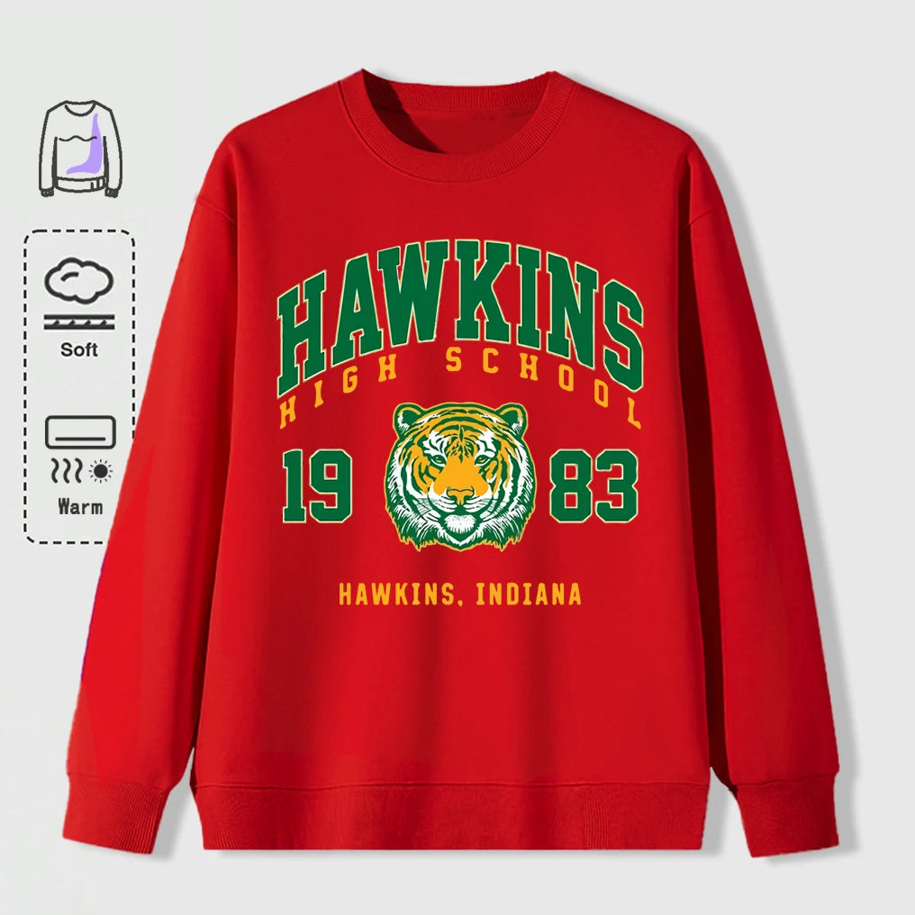 Hawkins 1983 Mighty Tiger Pullover For Men Autumn Oversize Long Sleeve Casual All-Match Clothing Unisex O-Neck Fashion Retro Top