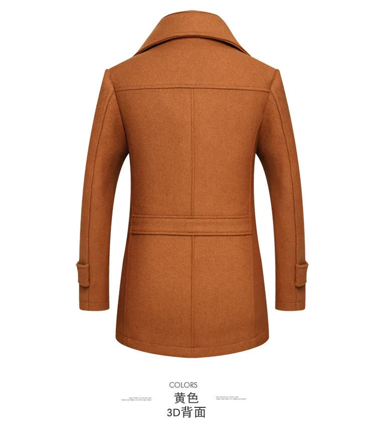 Autumn Winter Double Collar Woolen Coats Men Thick Business Casual Wool Blends Trench Coat Male Solid Turn Down Collar Outerwear