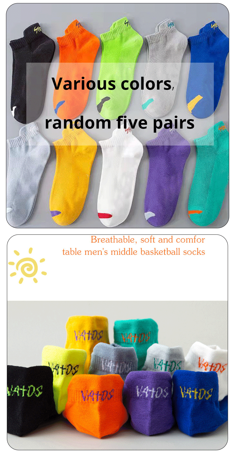 5 Pairs Bright Color Ankle No Show Socks Men Breathable Street Fashion Sport Deodorant Invisible Travel Running Socks