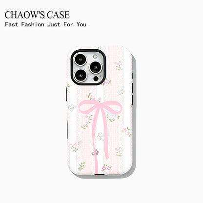 Fashion exquisite bow polka dot Phone Case for iPhone 17 16 15 14 13 12 11 Pro Max Air Plus Luxury Double-layer Back Cover