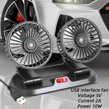 EAFC 5V 12V Car Fan Dual Head Air Cooling Fan 360° Adjustable USB Mini Protable Auto Air Fan Low Noise Car Accessories