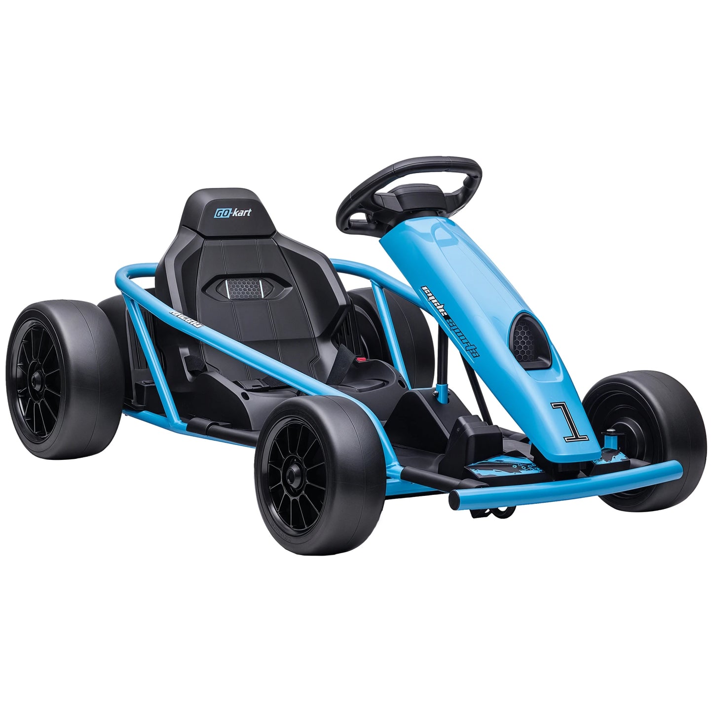 Electric Go-kart for children 8-12 years old with high backrest and safety belt, 115x77x54 cm, blue and black, electric stroller, toy kart, children's kart