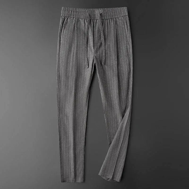 Summer 2024 Ice Silk Boyfriend New Spliced Elasticized High-waisted Drawstring Pocket Fashion Slim Stripe Sports Casual Pants
