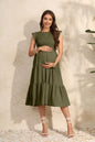 Dress for Pregnant Women Maternity Dress Fly-sleeved Pleated Layered Short-sleeved Clothes Chiffon Pregnant Dresses Clothing
