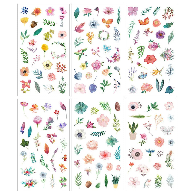 6pcs Leaf Flower Stickers Japanese Accessories for Kids Dessert Diary Decorating Pretty Stationery Feather Decoration Supplies