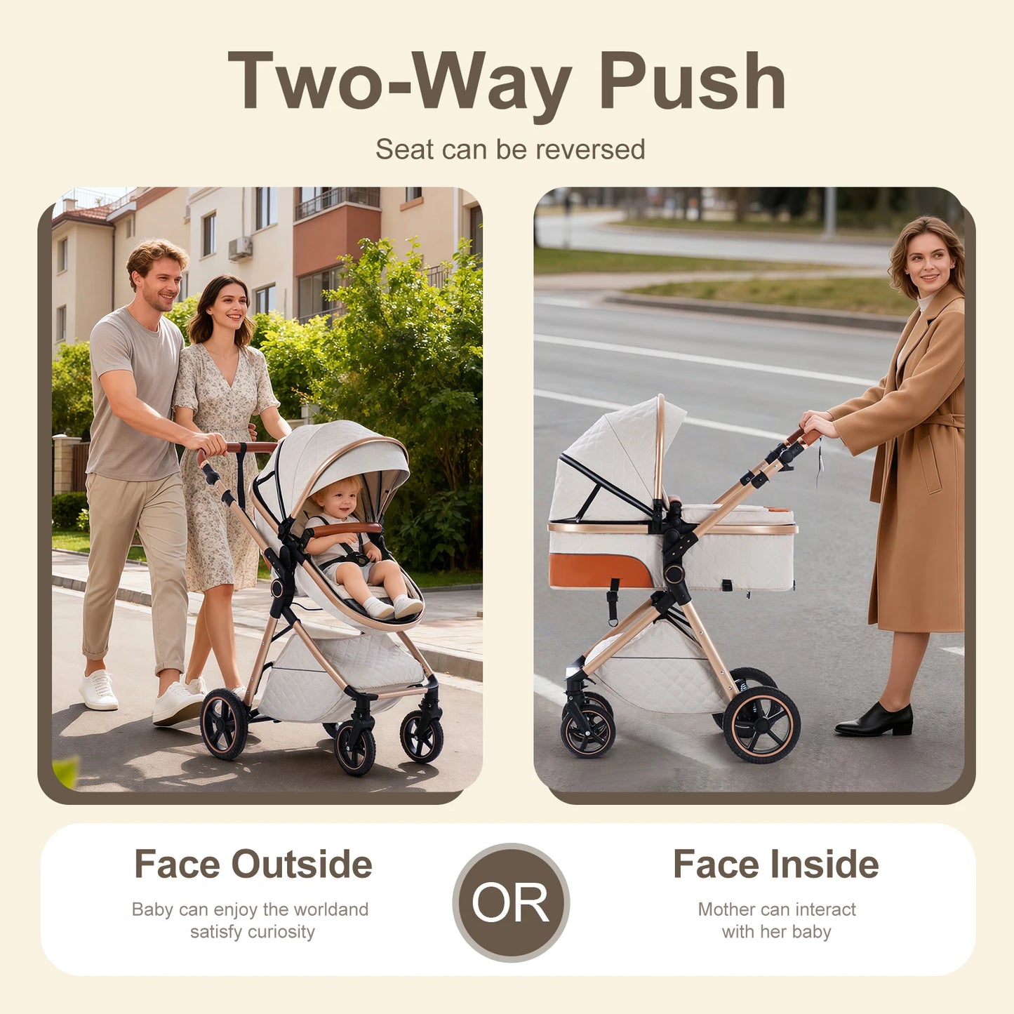 Luxury Baby Stroller 3 in1 Portable Baby Carriage Folding Prams High Landscape Car for Newborn Baby Adjustable Handle travel