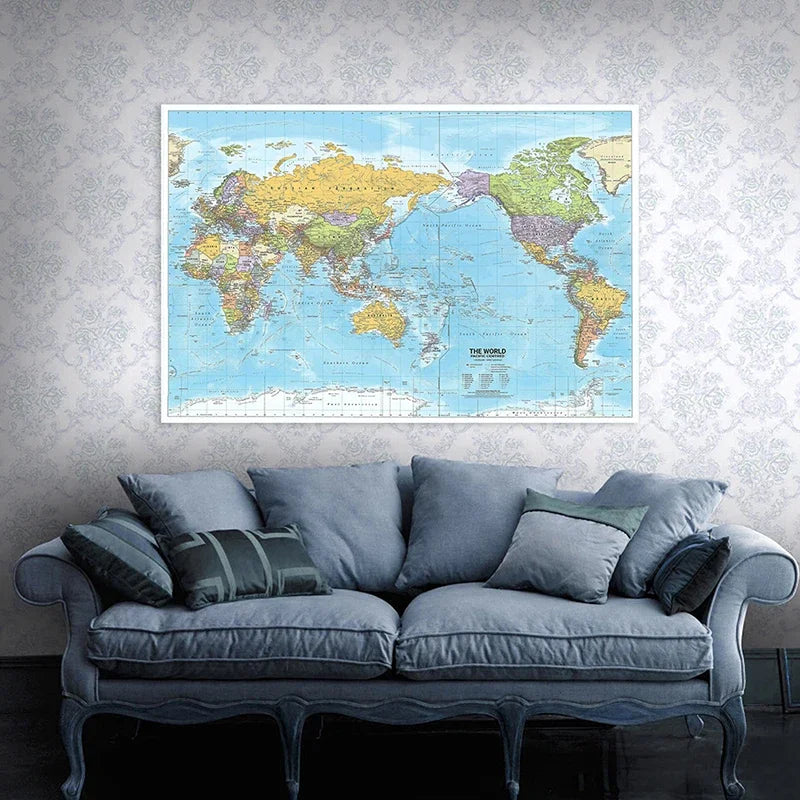 World Map 2012 Fabric Large Poster Print Wall Hanging Art  Background Chart Decor Travel Supplies in English Multi Size