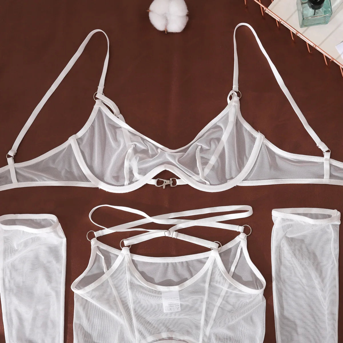 Sexy Mesh Breathable Lingerie Stockings Women's Shaping Ultra-thin Split Underwear Set Female Solid See Through Bra & Brief Sets