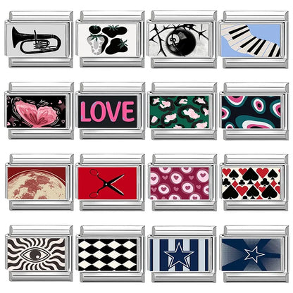 2026 Women Colored Star 1976 Eyes Heart Swan Watermelon Charms Italian Links Fit 9mm Bracelet Stainless Steel DIY Making Jewelry