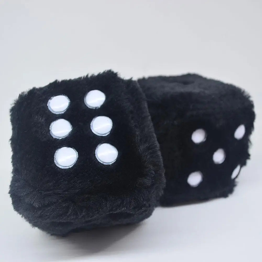 2pcs Big Long Hair Hot Stamping Dot Dice Plush Toy Cube Pendant Car Ornament Sieve Anime Car Decoration Accessories Auto Pendant