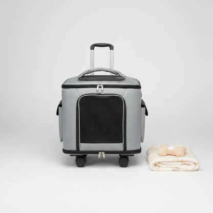 Rolling Pet Carrier Quiet Wheels Feline Carrier Suitcase Feline Travel Bag Large Capacity Portable for Outdoor