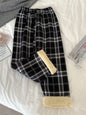 JMPRS Fashion Warm Plush Pants Thick Plaid Women Casual Loose Wide Leg Trousers Korean Streetwear Straight Student Pants New
