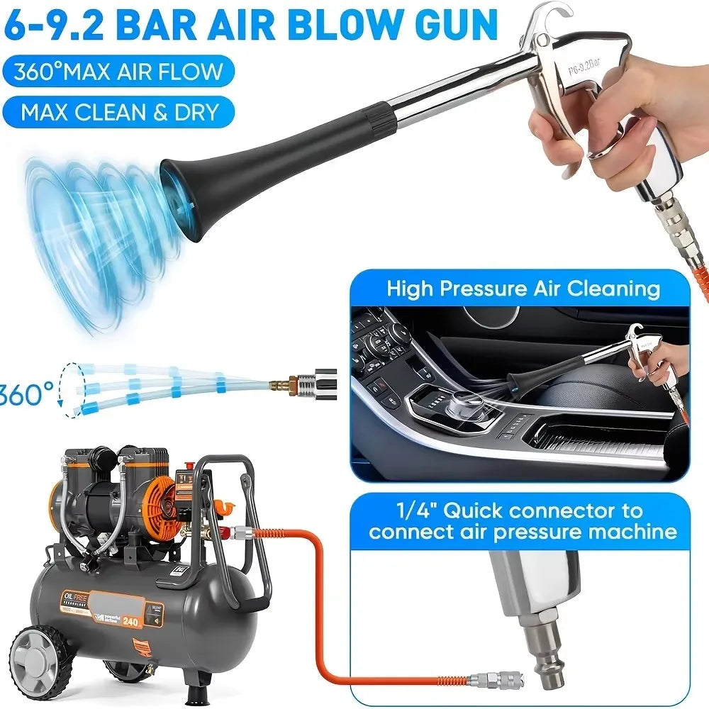 Car Cleaning Gun, High Pressure Air Blow Gun, High-Pressure 1/4 Inch Dry Blow Cleaning Tool, Uncharged Interior Spraying Washer