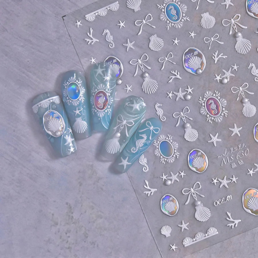 Shiny Blowing Bubble Nail Decorations Stickers 5D Shell Light Love Cat Bubble Transfer Slider Sticker DIY Summer Manicure Decals