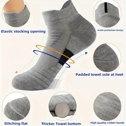 6/3/1 Pairs New Men Sports Running Fitness Flight Short Tube Socks Women's Towel Bottom Basketball Socks Solid Color Black Socks