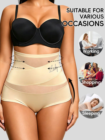 Hot Sale High Waisted Women's Panties Breathable Mesh Cross Tummy Cinching No Trace Triangle Panties Tummy Tuck Shaper