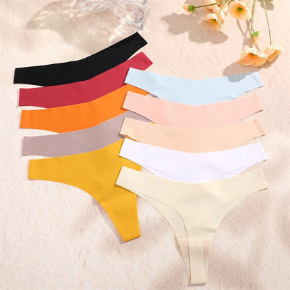 3PCS Women Ice Silk Seamless Thongs Underpants Sexy V-Waist Ultra-thin Panties Girls Low Rise Invisible G-string Lingerie XS-XL