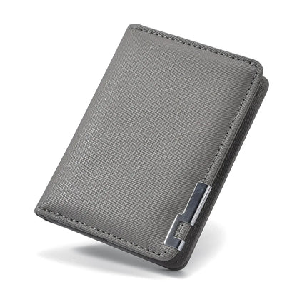 Black Faux Leather Small Slim Business-Style Wallet - Multiple Card Slots, Credit Card and Driver's License Holder, Geometric In