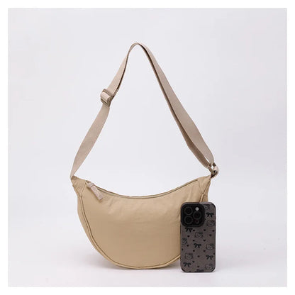 Nylon fabric zipper crossbody bag for men and women, crescent-shaped dumpling bag under the armpits, large capacity