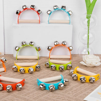 Wooden Half Round Hand Ringing Bell Children Musical Orff Instruments Clapper Handle Educational Fun Toys Infant Teaching Aids