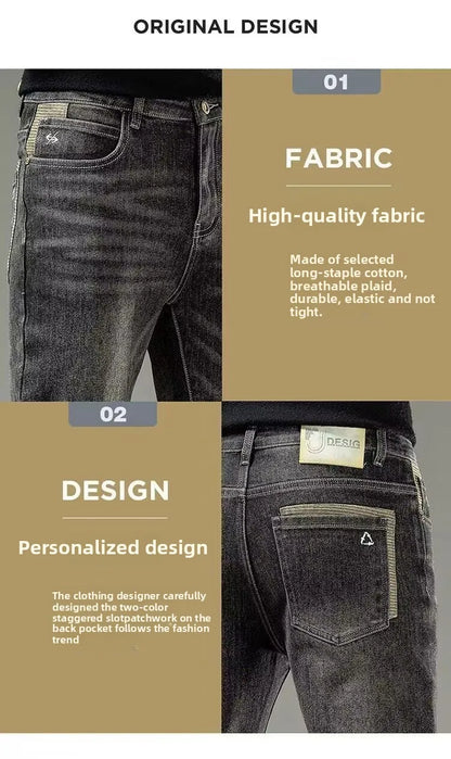Spring Autumn 2025 Men's High-End Fashion Casual Pants Straight Leg Slim Fit Long Denim Jeans Handsome Cargo Casual Pants Men