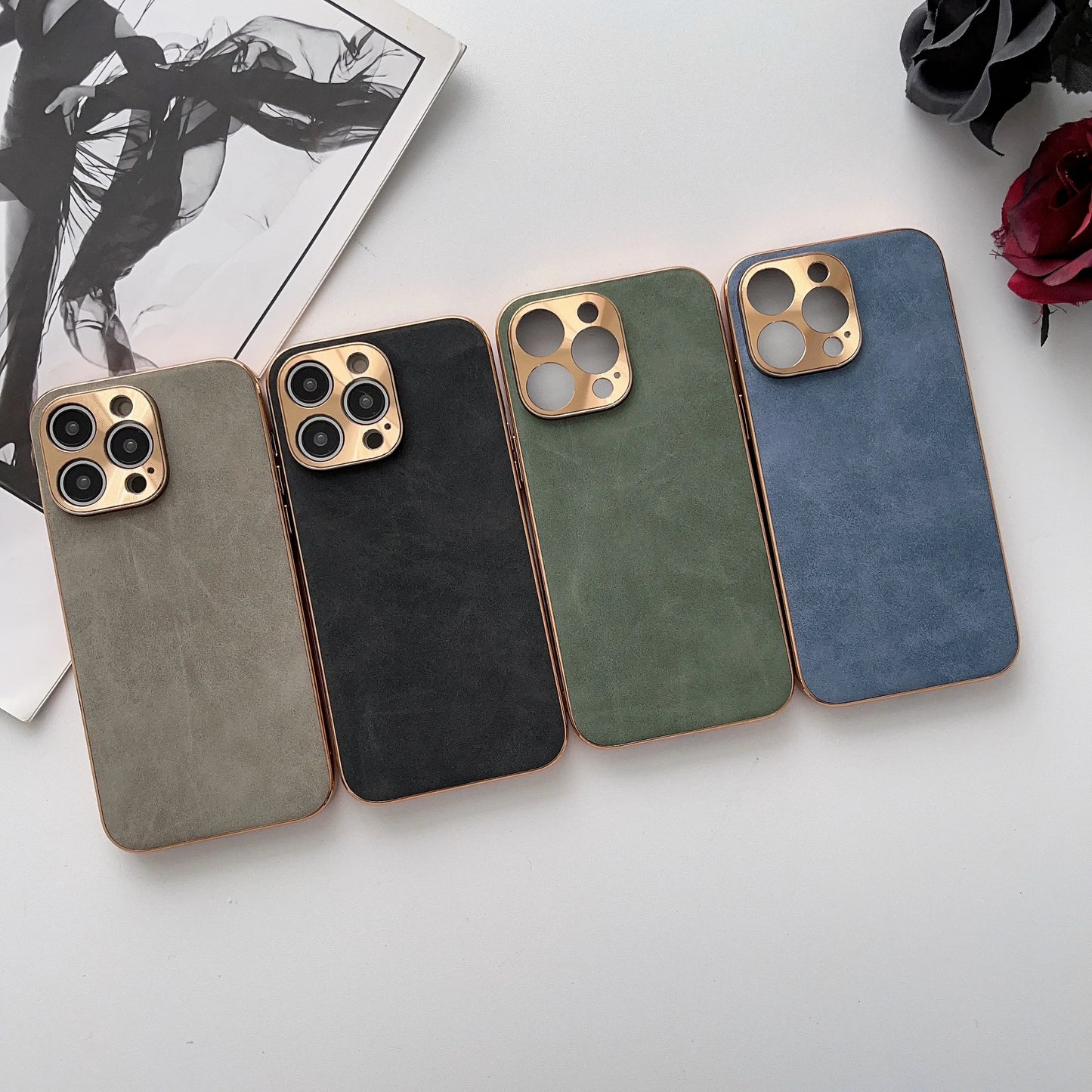 Leather Phone Case For Iphone 13 11 12 14 15 16 17 ProMax Plus Electroplated Frame Lambskin Phone Shell For IPHON 15 16 17Promax
