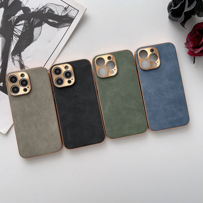 Leather Phone Case For Iphone 13 11 12 14 15 16 17 ProMax Plus Electroplated Frame Lambskin Phone Shell For IPHON 15 16 17Promax