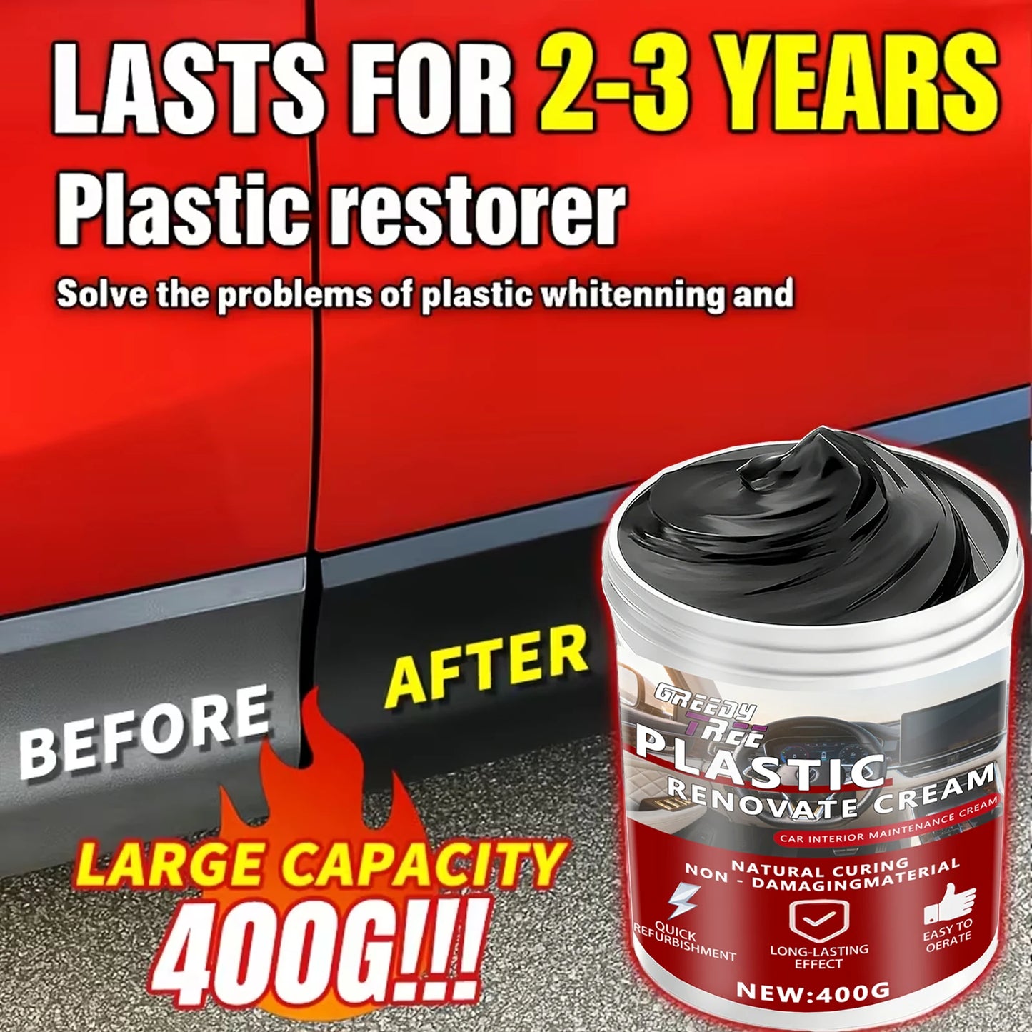 400gCar Plastic Part Restorer, Black Interior Trim Polishing Wax, Aging Prevention Refurbishment Agent, Repair Plastic Scratches