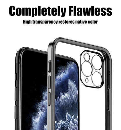 Luxury Plating Square Frame Silicone Transparent Case on For iPhone 11 12 13 14 15 Pro Max X XR XS Max 7 Plus Clear Back Cover