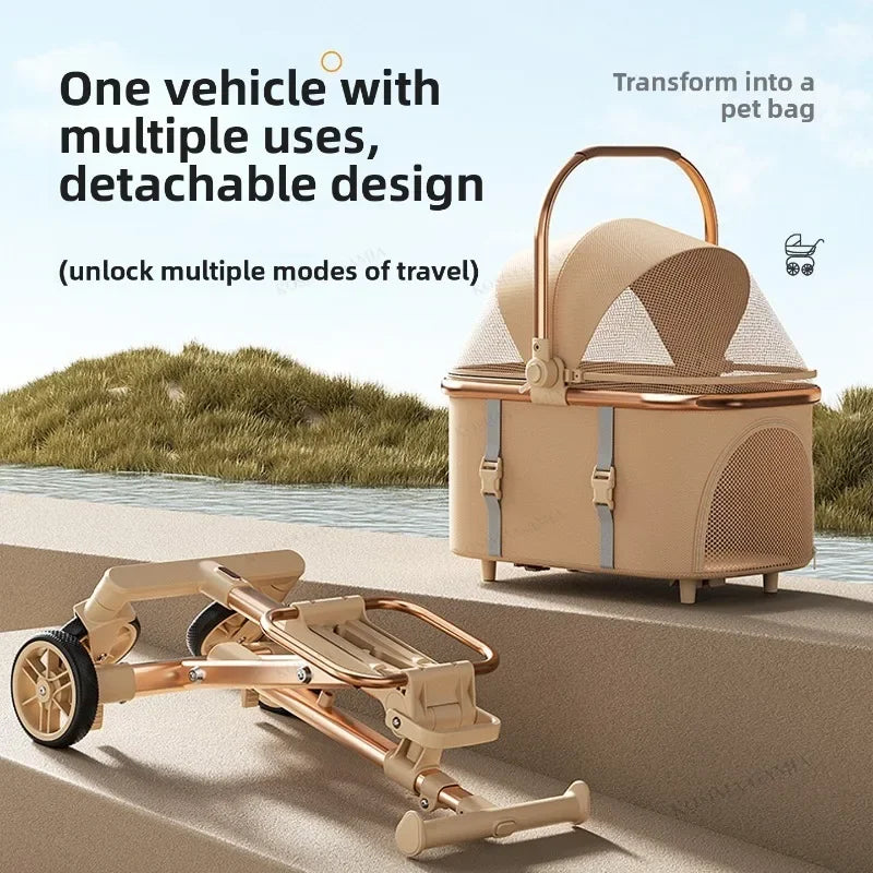 Portable Pet Separable Stroller One Click Easy Fold Cat Carrier Universal Compact Lightweight Baby Dog Travel Pushchair