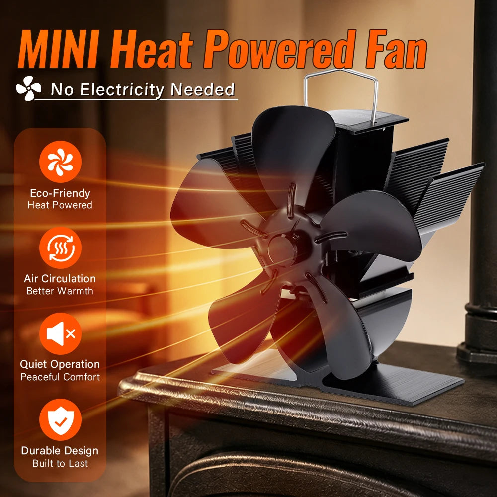 Mini Stove Fan Heat Powered Fireplace Fan Log Wood Burner Eco-fan Quiet 5 Blade Fireplace Fan Home Winter Warm Heat Distribution