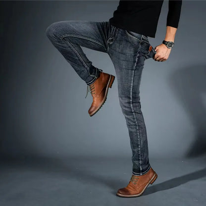 Men Fashion Straight Jeans Men 2025 New Stretch Slim Fit Pants Comfortable Soft Business Denim Trousers Male Brand Clothing