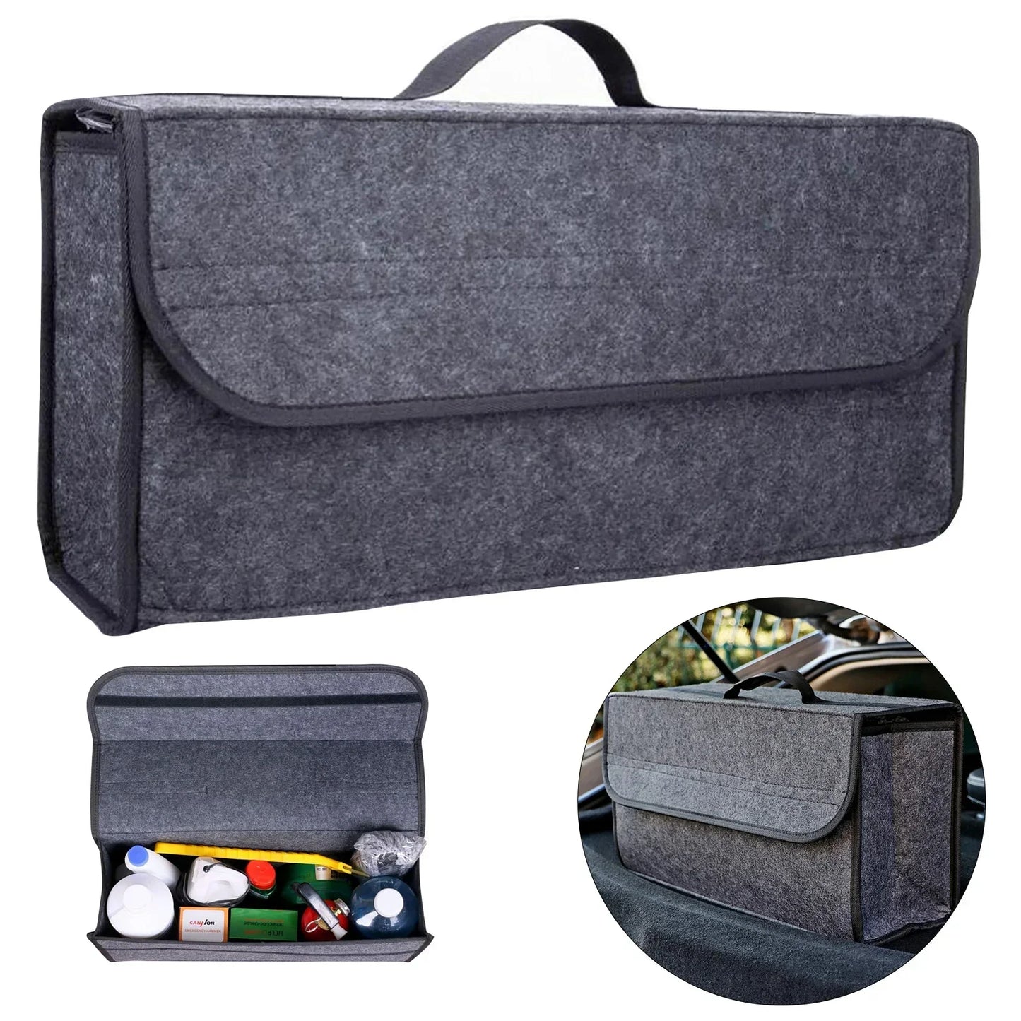 Gray Anti Slip Compartment Boot Storage Organizer Tool Car Storage Bag Car Trunk Organizer Soft Felt Storage Box Car Accessories