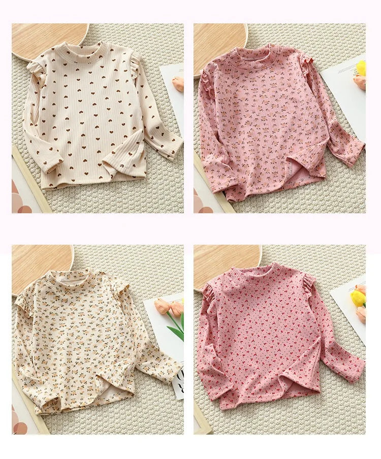 1pcs Autumn Winter Children's T-Shirts Baby Floral Print Tops Kids Round Neck Long Sleeve Base Shirt Girls Tshirts Clothes