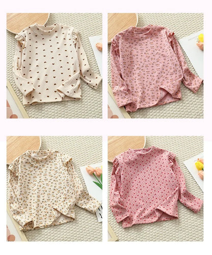 1pcs Autumn Winter Children's T-Shirts Baby Floral Print Tops Kids Round Neck Long Sleeve Base Shirt Girls Tshirts Clothes