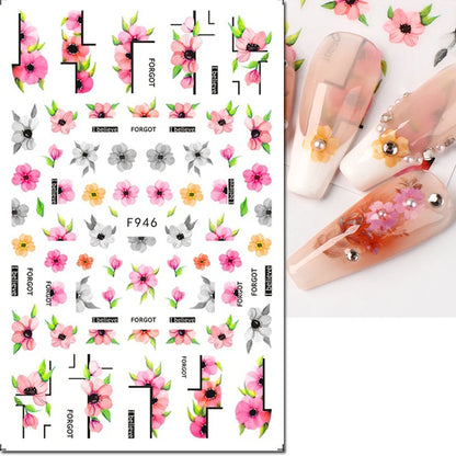 3d Nail Art Decals Elegant White RoyalBlue Roses Flowers Adhesive Sliders Nail Stickers Decoration For Nail Manicure