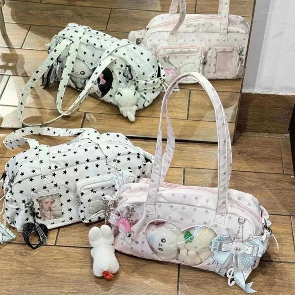 Japanese Transparent Women's Ita Bags Y2k Aesthetic All Match Star Print Fashion Ins Underarm Bag Sweet Kawaii Shoulder Handbags