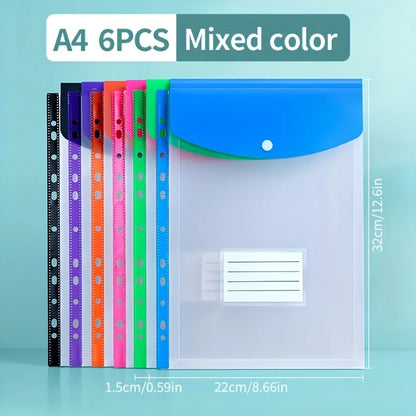 6PCS A4 Binder Pockets File Bags,11-Hole Expanding Binder,Transparent File Bag with Record Label,Suitable for Office,School,Home