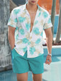 2024 Men's Shirt Shorts Set Two Piece 3D Leaf Print Men's Shirt Short Sleeve Casual Beach Pants Street Vacation Hawaiian Style